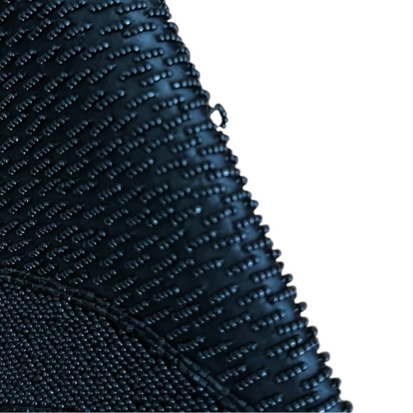 Vintage 1950s Black Beaded Evening Bag Gold Chain Strap, Art Deco Clutch Purse - Picture 14 of 14